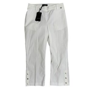NEW TWINSET Simona Barbieri White Cropped Pants Snap Button Hem Womens IT40